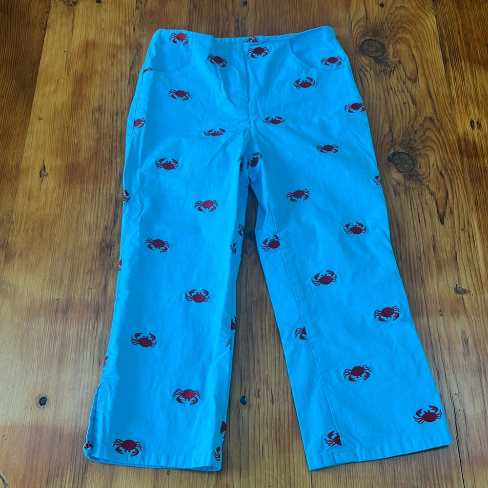 Lilly Pulitzer Vintage White Label Aqua and Red Girls‎ Capris Slit Size 10 EUC